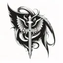 A tattoo design featuring a cross and angel wings intertwined, symbolizing the eternal struggle between good and evil tattoo design idea