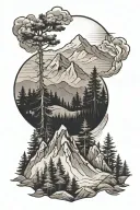 mountain range with pine trees tattoo design idea