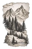 mountain range with pine trees tattoo design idea
