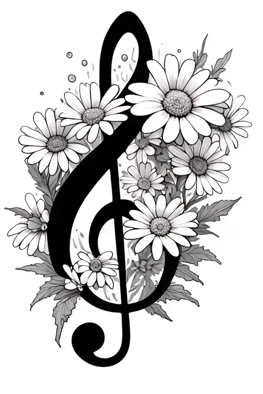 table clef and daisies. fine lines tattoo design idea