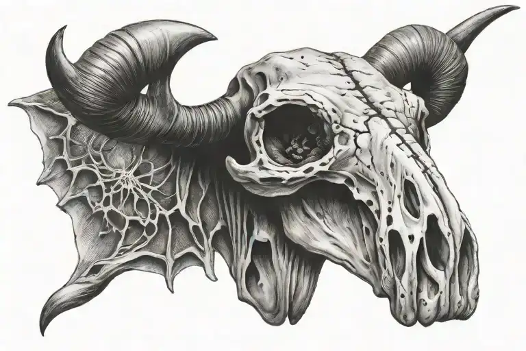 half aries half cow skull  tattoo design idea