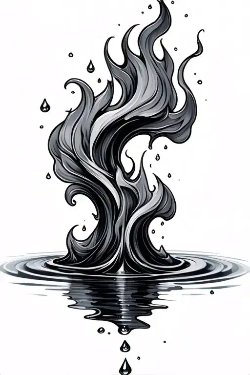 Fire and Water droplets turning tattoo design idea