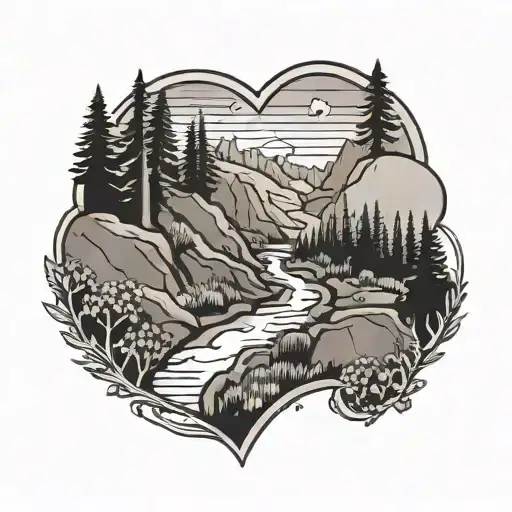 Heart-shaped hiking trail with initials of fiancé hidden in the path tattoo design idea