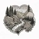 Heart-shaped hiking trail with initials of fiancé hidden in the path tattoo design idea