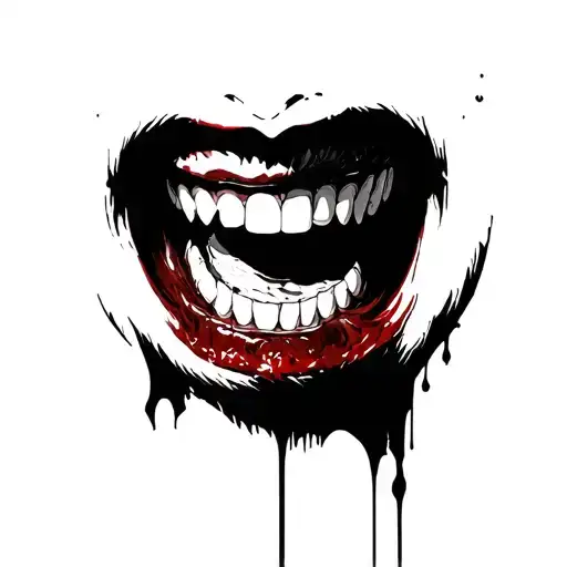 vampire teeth emerging centrically in symmetry tattoo design idea