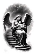 Heaven Stairs with woman holding a baby angel tattoo design idea