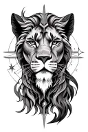 create a forearm tattoo centered on Leo featuring the Regulus star and sekhmet  tattoo design idea