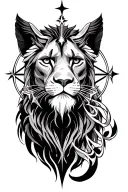 create a forearm tattoo centered on Leo featuring the Regulus star and sekhmet  tattoo design idea