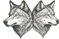 looking at each other a two splited wolfs heads one of them angry big teeths teeths teeths teeths tattoo design idea