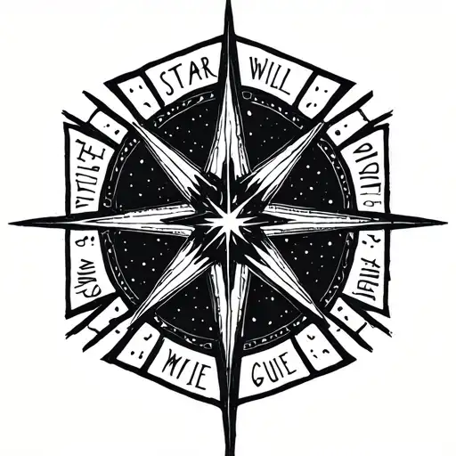 North Star following text "the star will guide me" tattoo design idea
