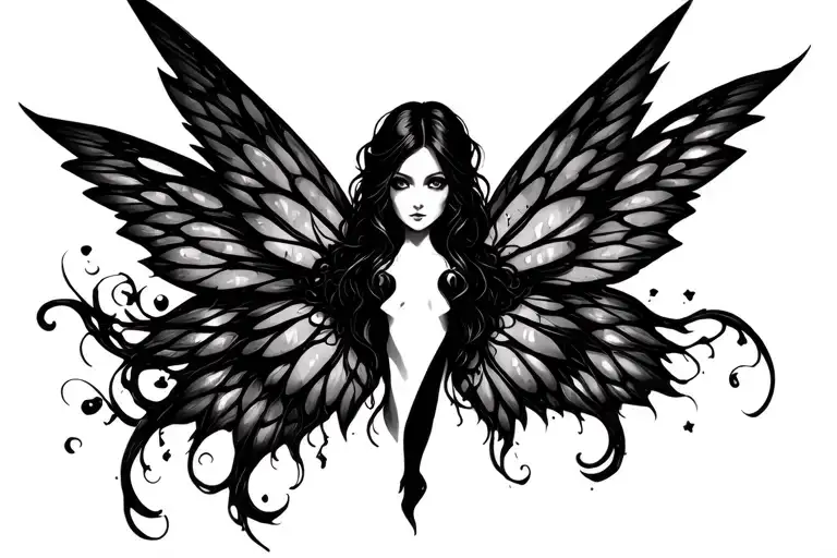 gothic fairy wings spread tattoo design idea