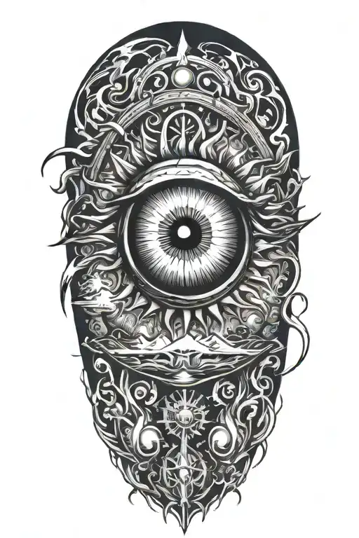 eye and fire,sun. florida tattoo design idea