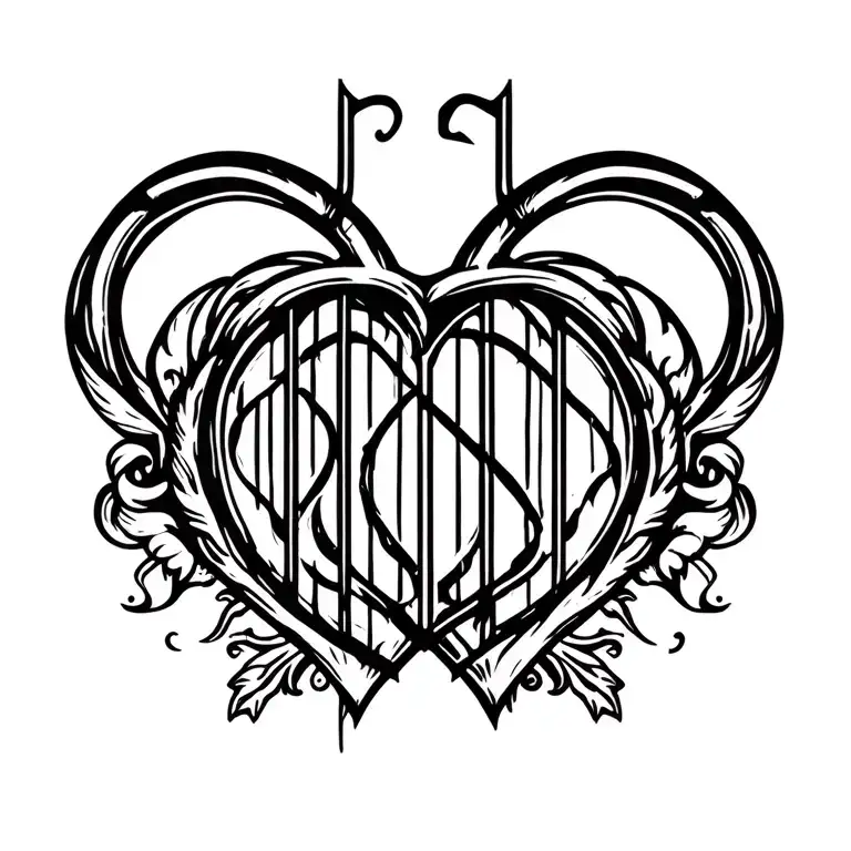 Heart B L letter locked cage tattoo design idea
