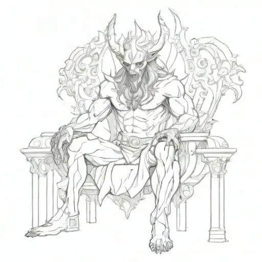 a demon sitting on a throne tattoo design idea