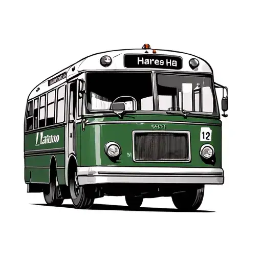 International Harvester bus with a green bottom half and a white top half and the small numbers "142"  side pov tattoo design idea