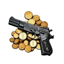 brick all with guns and coins inside tattoo design idea