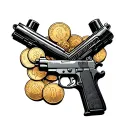 brick all with guns and coins inside tattoo design idea