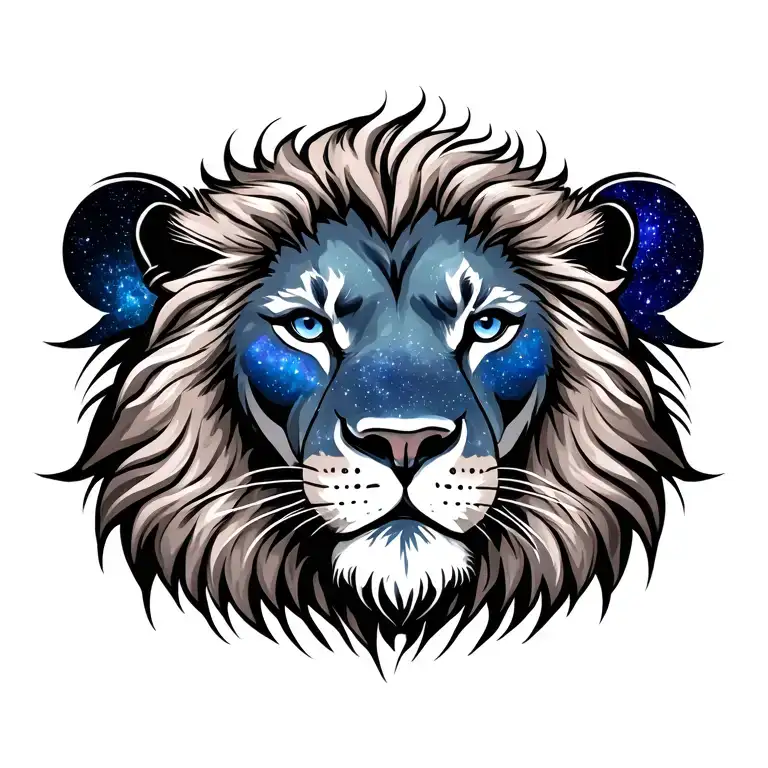 lion head staring at Galaxy Space black tattoo design idea
