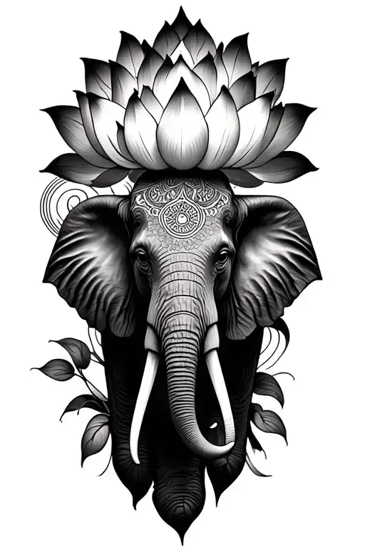 lotus flowers and mandalas symbolizing strength with an elephant tattoo design idea