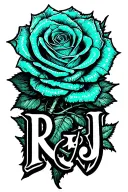 "RB ; KJ" teal rose wrapped in barbed wire tattoo design idea