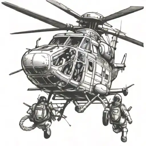 helicopter draw by children with shibari knots ropes  tattoo design idea