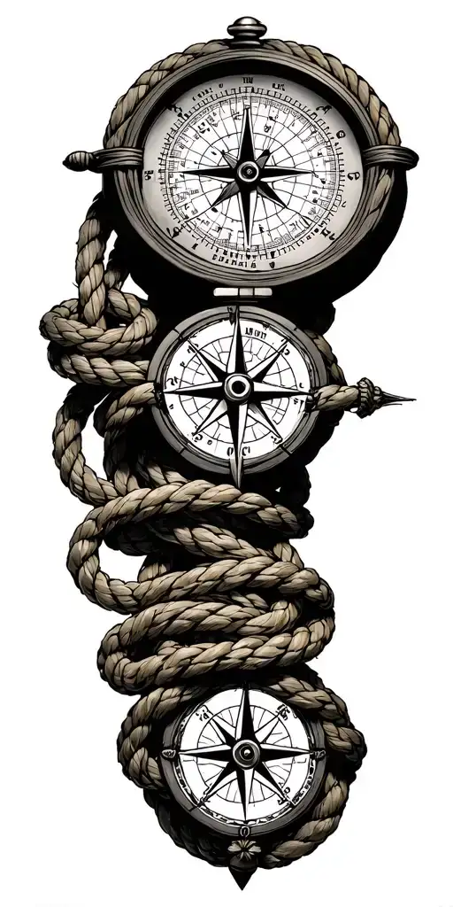 Compass Rope Map Art Black and Grey