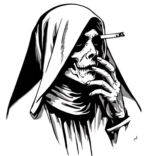 haunted nun smoking a cigarette tattoo design idea