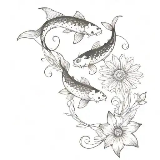 two koi fish could flow up the side of the calf, and a daisy chain  tattoo design idea
