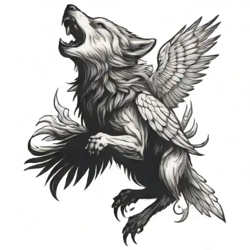 wolf fighting white crow flying tattoo design idea