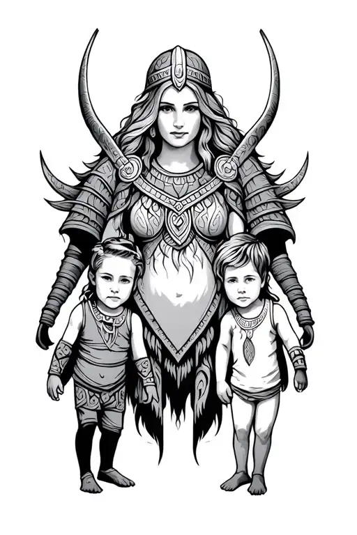 viking or tribal tattoo mother with two sons  tattoo design idea