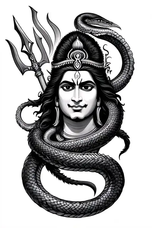 Lord Shiva Trident on top of hanuman gada with a cobra wrapped around it tattoo design idea