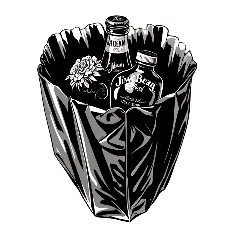 bag of black licorice bottle of jim beam bottle of crown Royal tattoo design idea