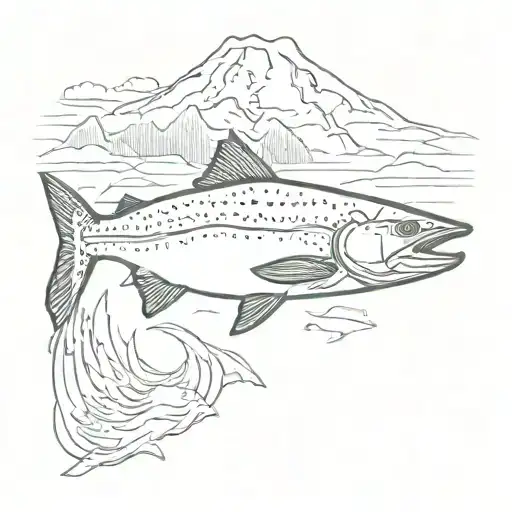 chinook salmon with mount rainier silhouette in it tattoo design idea