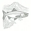chinook salmon with mount rainier silhouette in it tattoo design idea