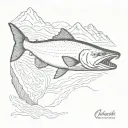 chinook salmon with mount rainier silhouette in it tattoo design idea
