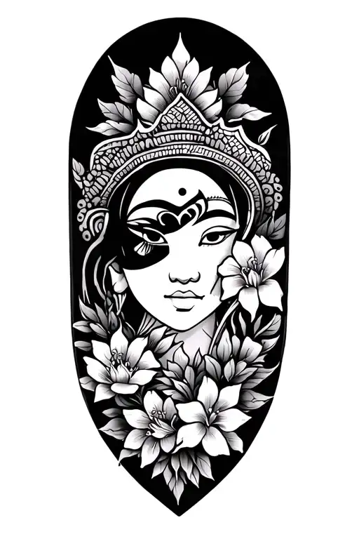 Laos inspired tattoo with patterns and flowers tattoo design idea