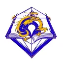blue-purple tesseract with a golden dragon and a book tattoo design idea