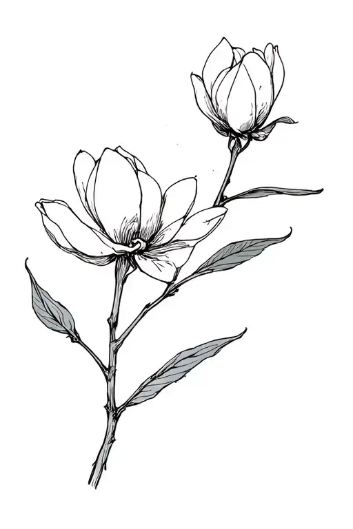 Sketch of Magnolia tattoo with three minimalism buds tattoo design idea