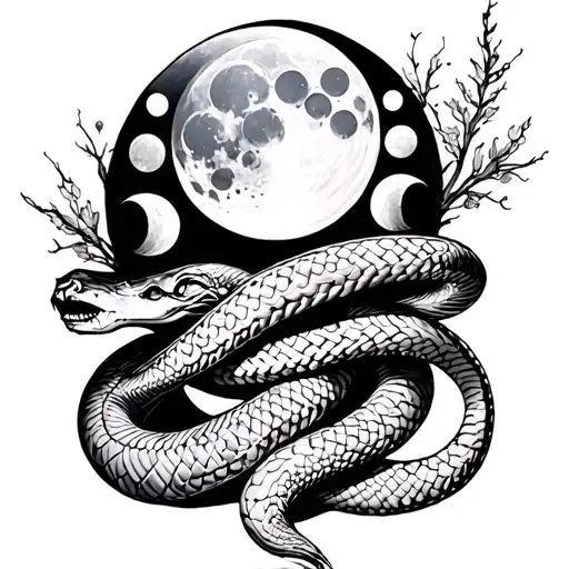 spine tattoo with moon phases and a snake wrapping around it tattoo design idea