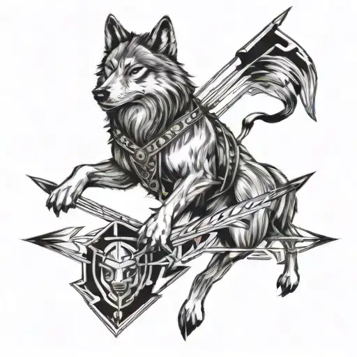 wolf with spartans running into arrows tattoo design idea