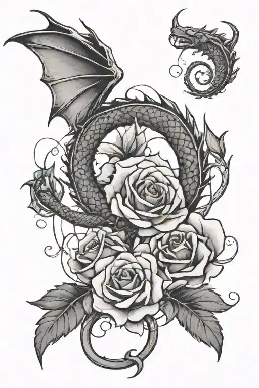 Ouroboros dragon around a rose  tattoo design idea