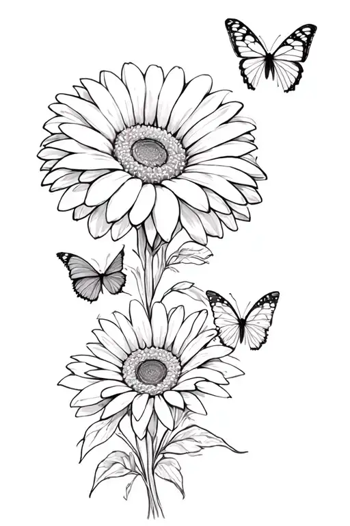 gerbera daisy and butterflies tattoo design idea