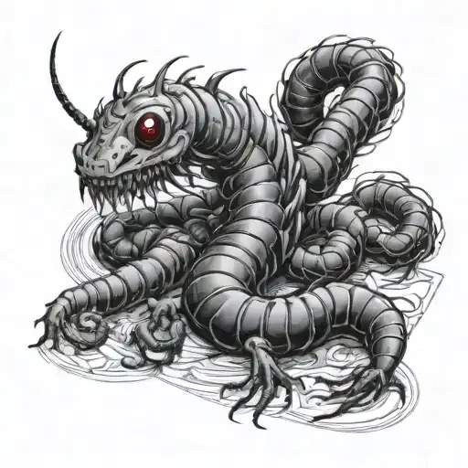 the centipede from tokyo ghoul on black and white tile floor with keep moving forward tattoo design idea
