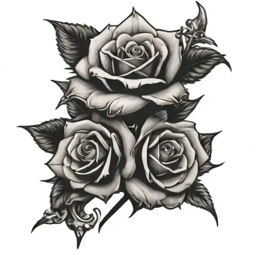 gothic roses with swords tattoo design idea