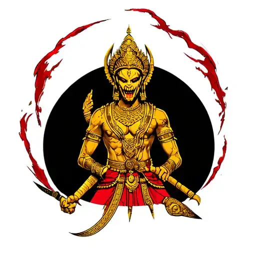 golden Thai warrior tattoo design idea