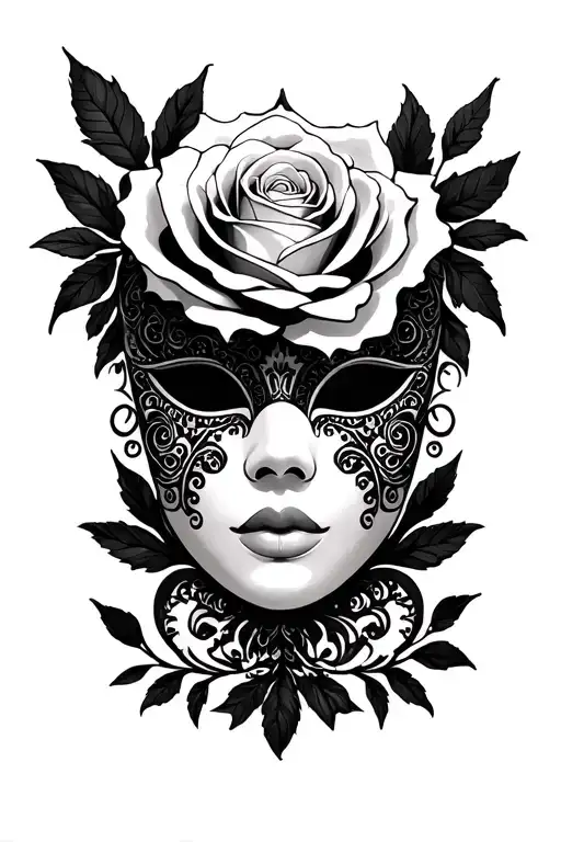 Black and white design RoseMasquerade maskHunting Adeline inspired Size is 4 inches  tattoo design idea