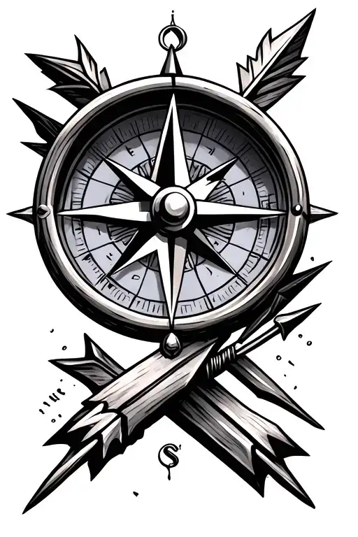 compass and broken arrows tattoo design idea