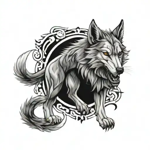 fenrir wolf chained tattoo design idea
