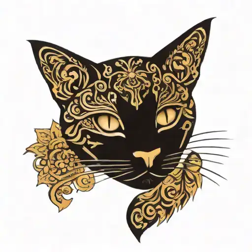 get a full arm tattoo in the ornamental style. Combine the following elements: a small Polynesian cat face on the forear tattoo design idea