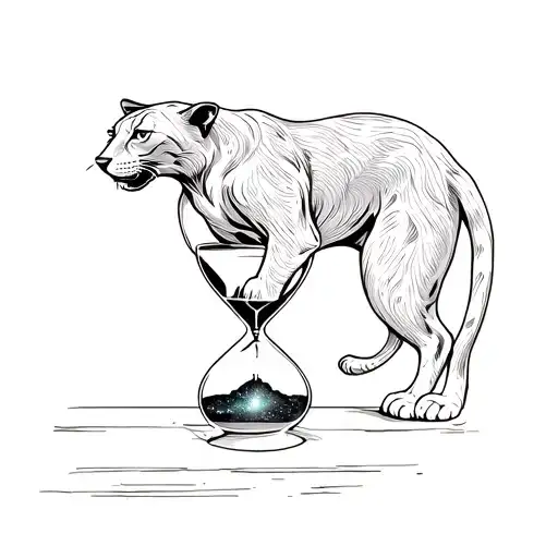 The Cosmic Hourglass Panther"Imagine an hourglass, but instead of sand, it holds a swirling galaxy. Inside the hourglas tattoo design idea